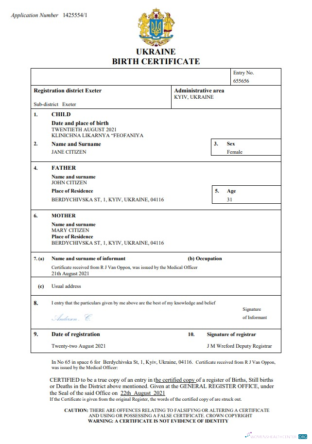 Download Ukraine birth certificate Word and PDF template Photoshop template